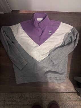 Fila Women’s Purple White and Gray Colorblock Quarter-Zip Sweatshirt